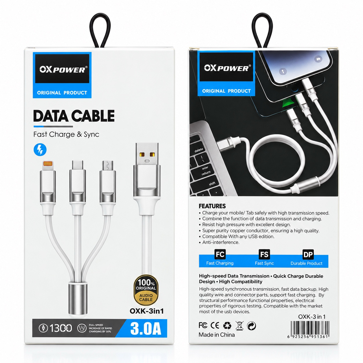 OXK-3 in 1 USB+MICRO+TYPCE+LIGH. ÇOKLU KABLO