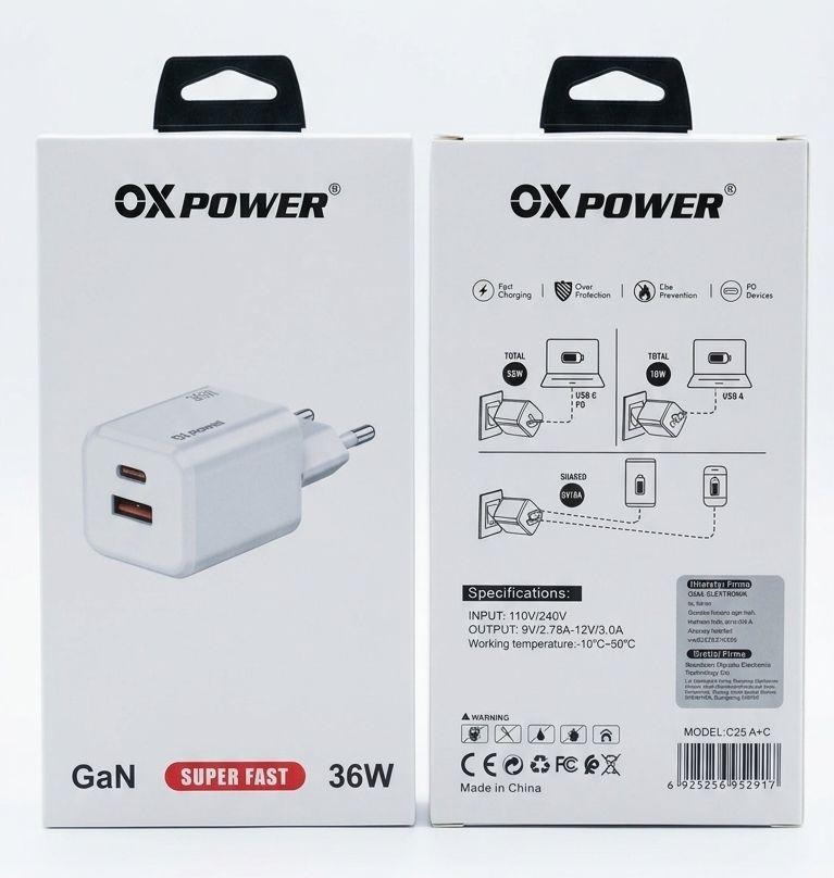OXC-S25A+C 36W PD VE USB ÇİFT ÇIKIŞLI GAN BAŞLIK