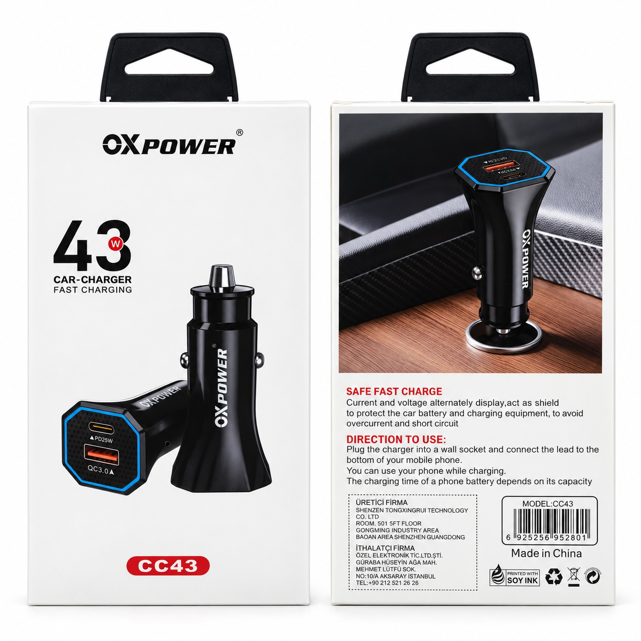 OX-CC43 43W USB+PD ARAÇ BAŞLIK