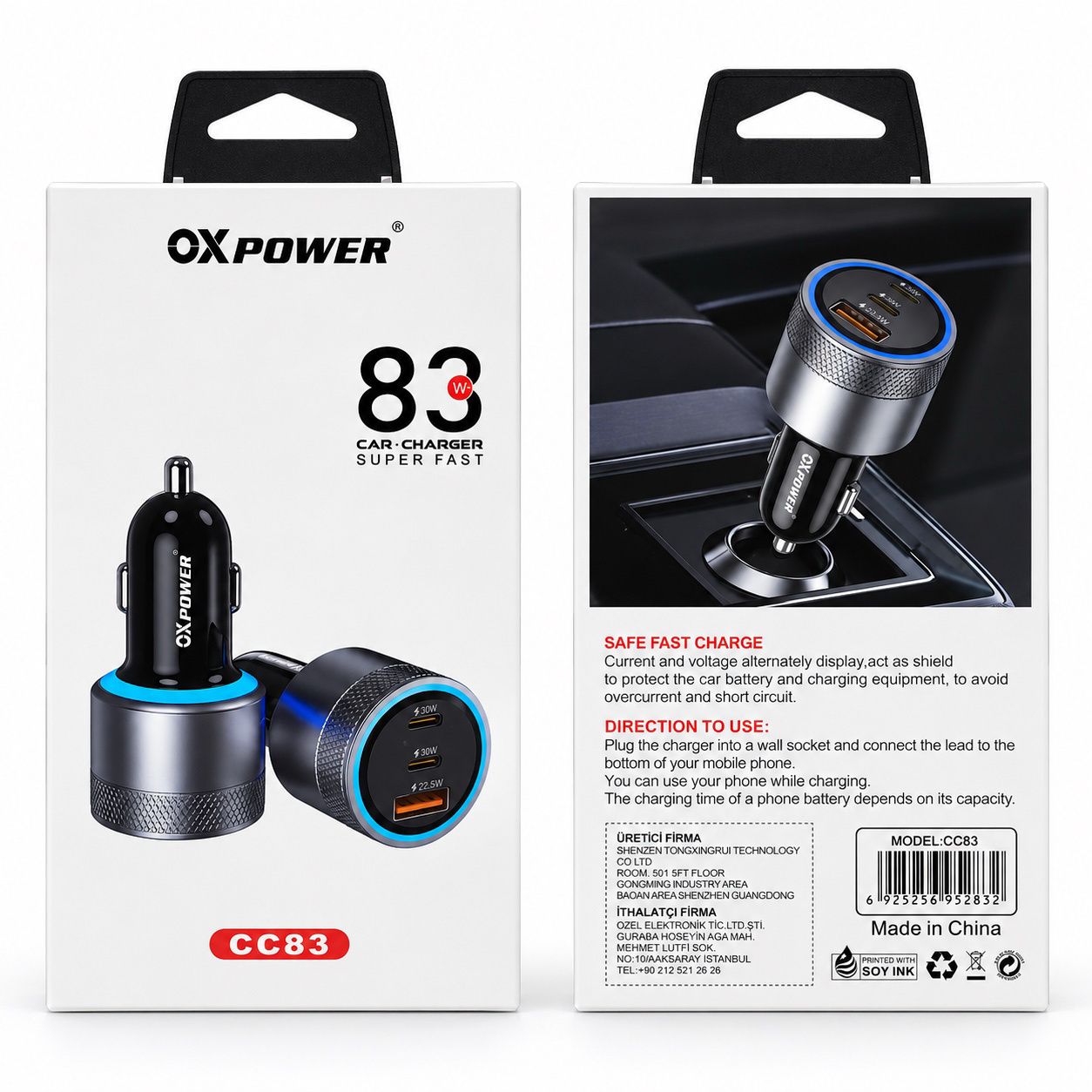 OX-CC83 83W USB+PD+PD ARAÇ BAŞLIK